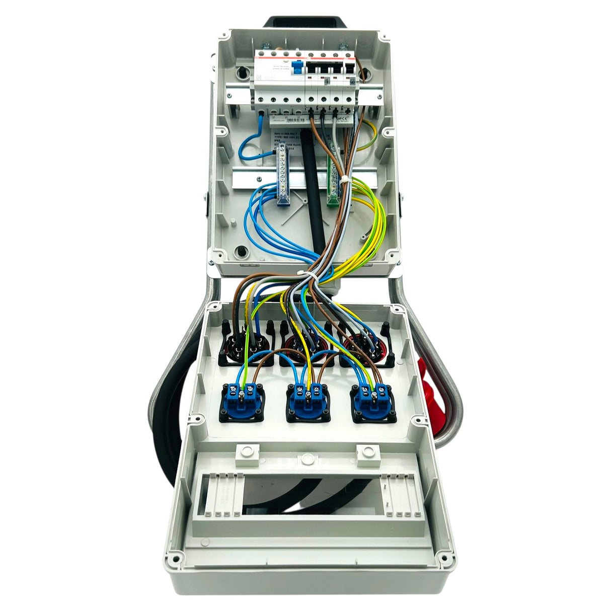 SANOS Standverteiler ABB/PCE - 1x CEE 32A 2x CEE 16A und 3x Schukodose mit FI & Zuleitung | SAN029