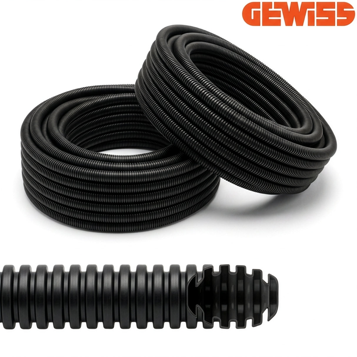 GEWISS Wellrohr FK15 ohne Einzughilfe, flexibles PVC-Leerrohr in schwarz