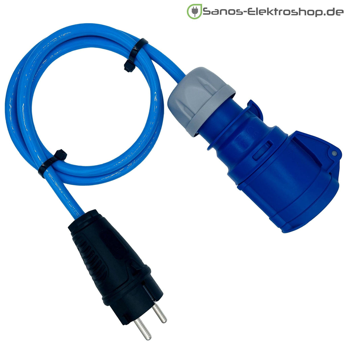 Camping/Caravan/Boot Adapter Schuko-Stecker auf CEE-Kupplung 230V 3-polig 16A, Gummileitung H07BQ-F 3G2,5 blau, 1m-50m