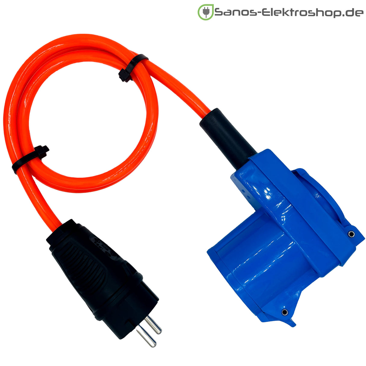 Camping/Caravan/Boot Adapter Schuko-Stecker auf CEE-Winkelkupplung 230V 3-polig 16A, Gummileitung H07BQ-F 3G2,5 leuchtorange, 1m-50m