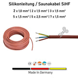 Silikonleitung / Saunakabel SiHF | 2x1,0mm² bis 7x1,5mm² | 1 Meter - 50 Meter