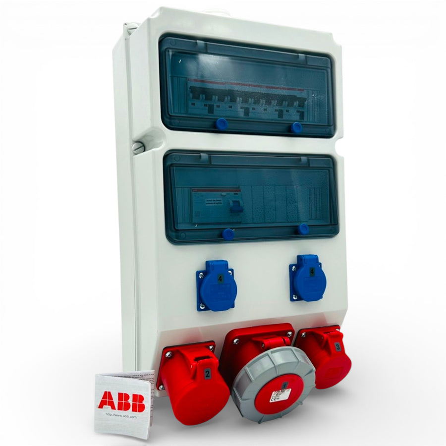 SANOS Wandverteiler SAN036 mit CEE 63 A, CEE 32 A, CEE 16 A und zwei Schukodosen 230 V