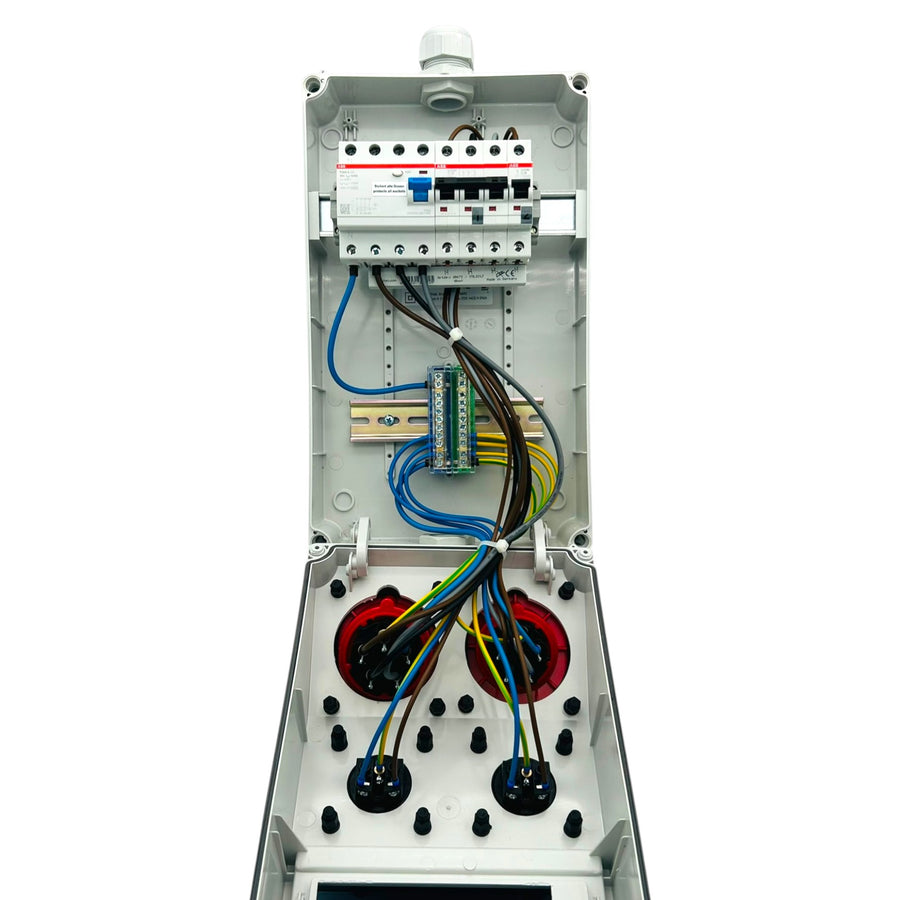 SANOS IP67 Wandverteiler ABB/PCE -  1x CEE 32A 1x CEE 16A und 2x Schukodose mit FI | SAN035
