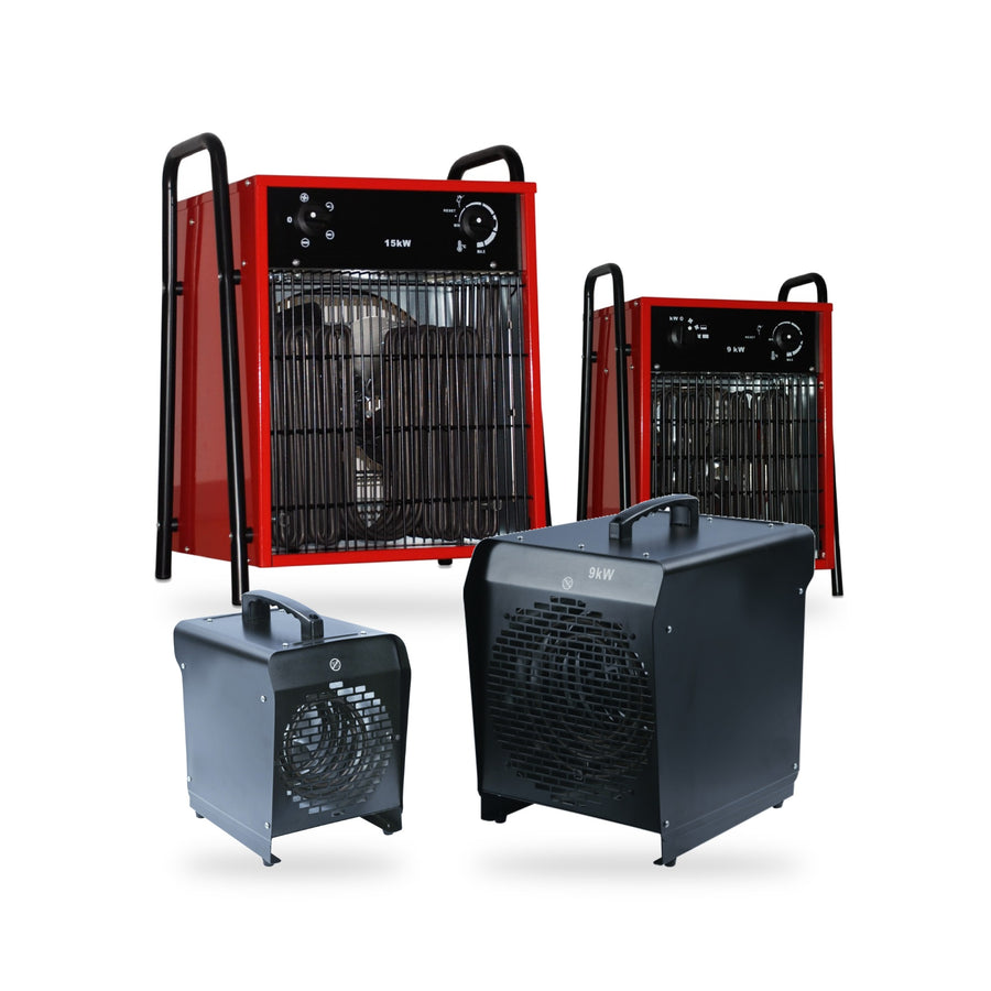 ASUP Elektro-Heizlüfter – alle 4 Modelle: ATH-30 3 kW, IFH03-90 9 kW, ATH-90 9 kW, IFH03-150 15 kW