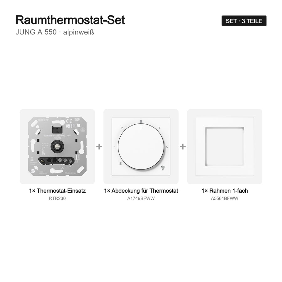 JUNG A 550 Raumthermostat-Set alpinweiß – Set-Inhalt