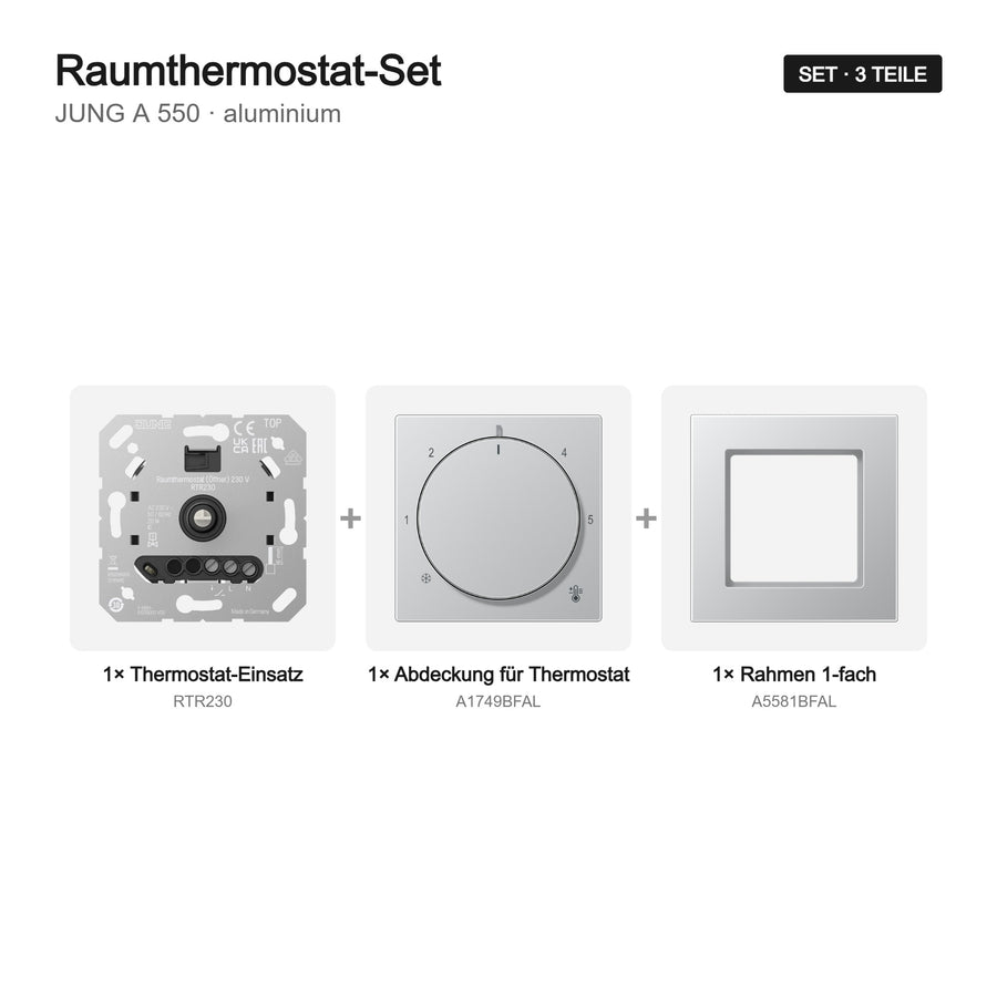 JUNG A 550 Raumthermostat-Set aluminium – Set-Inhalt