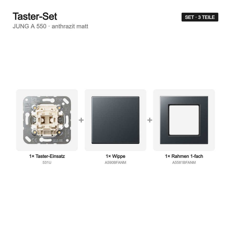JUNG A 550 Taster-Set anthrazit matt – Set-Inhalt