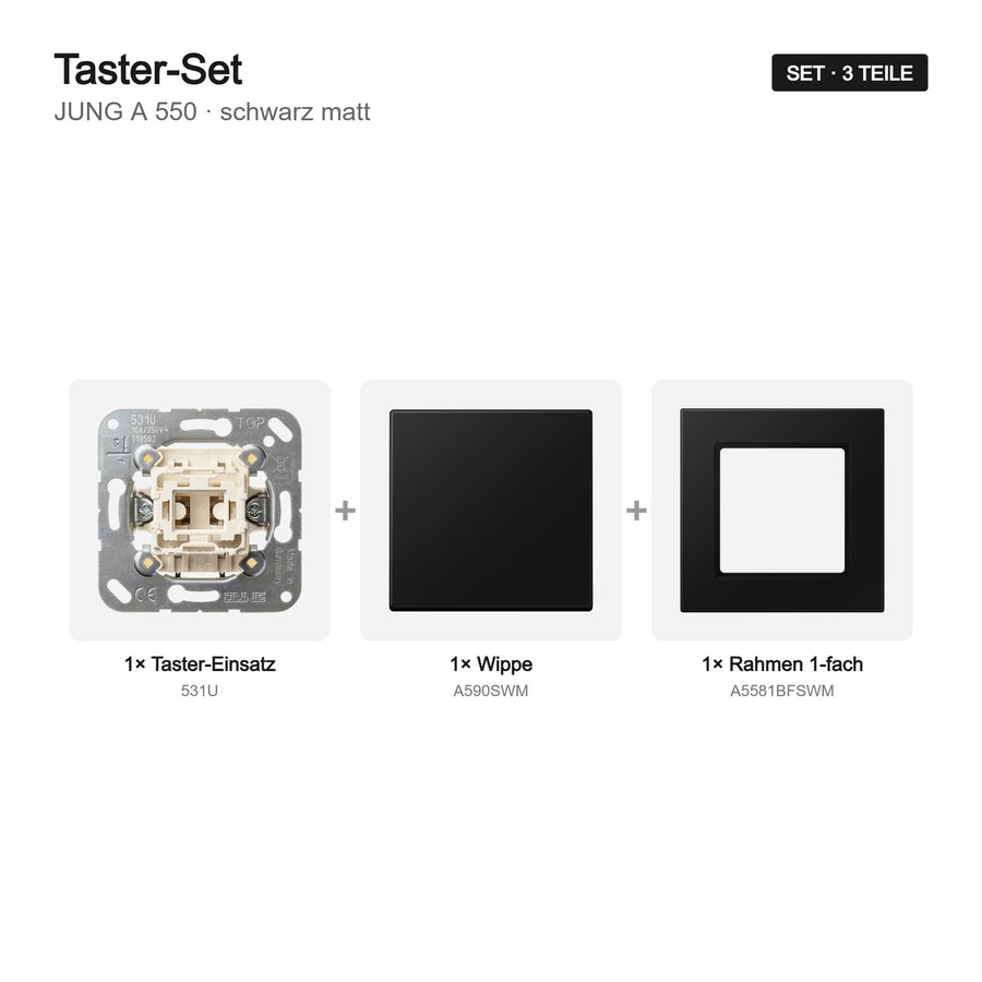 JUNG A 550 Taster-Set schwarz matt (graphitschwarz) – Set-Inhalt