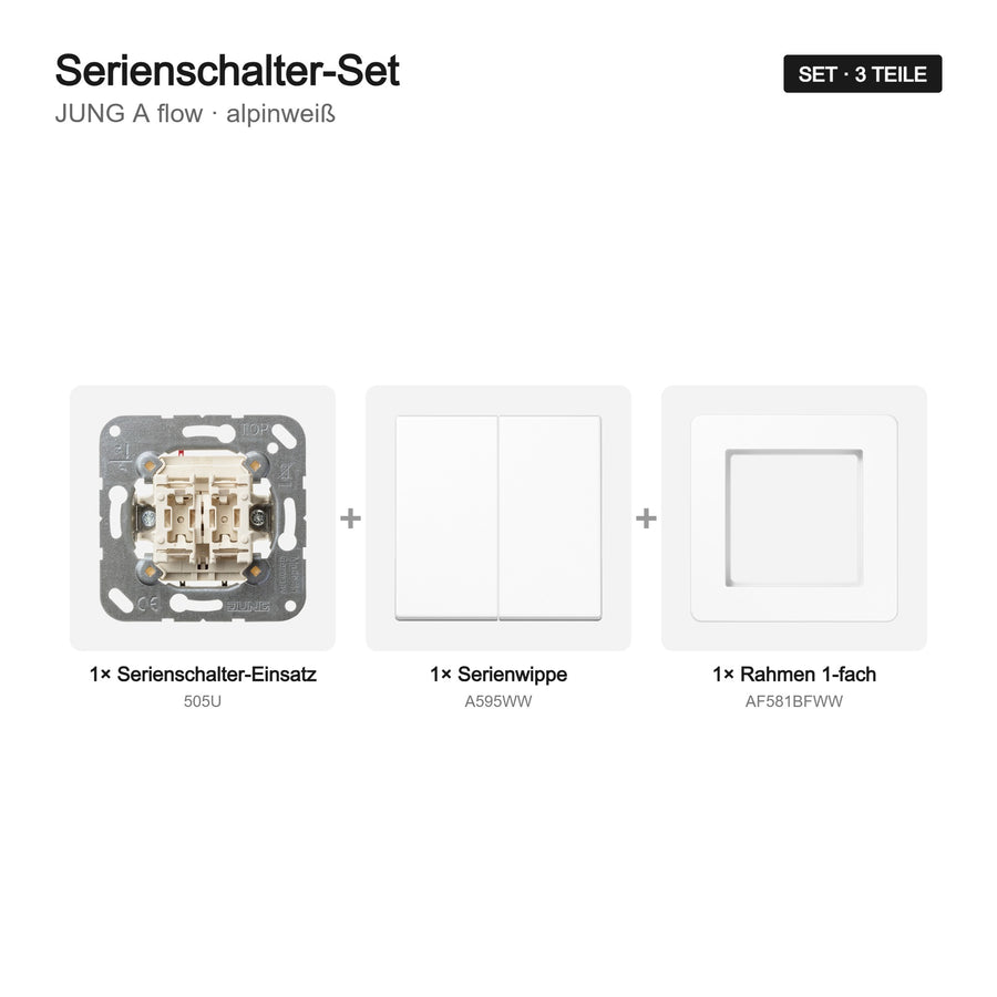 JUNG A flow Serienschalter-Set alpinweiß – Set-Inhalt
