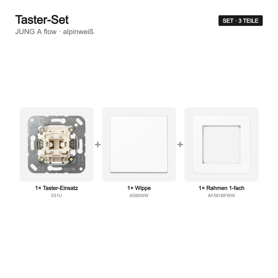 JUNG A flow Taster-Set alpinweiß – Set-Inhalt