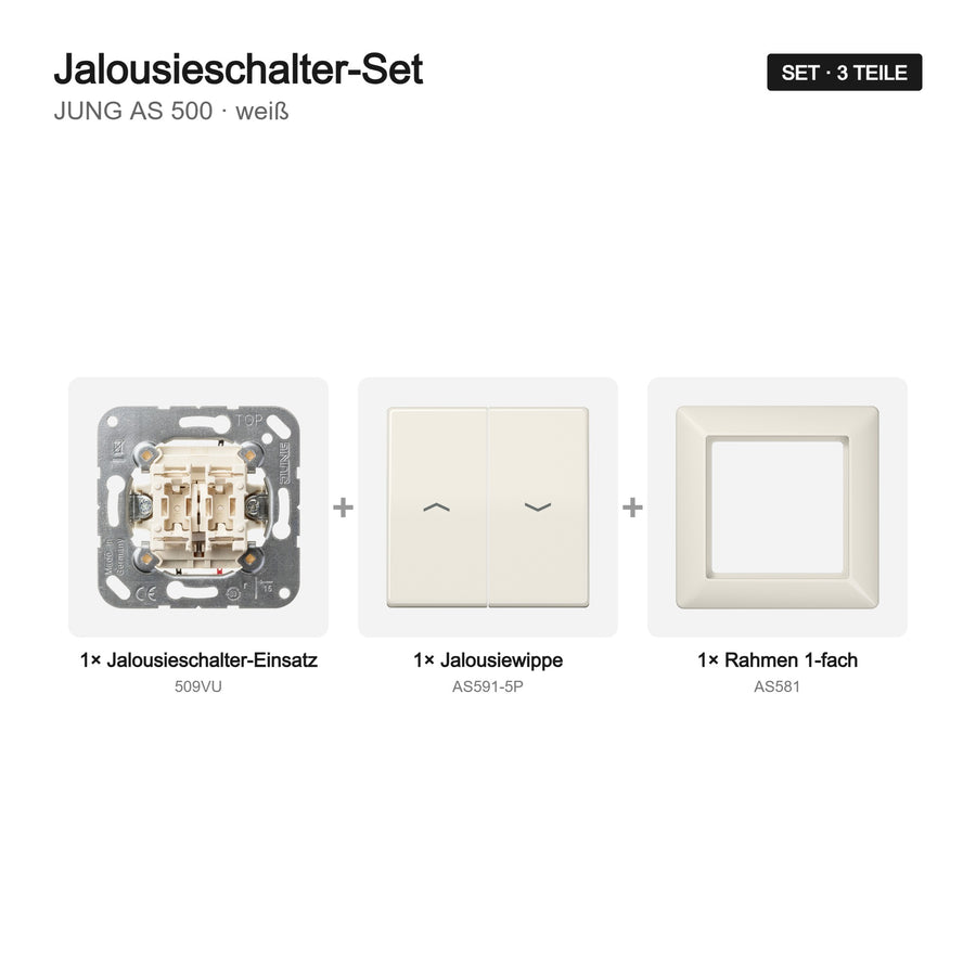JUNG AS 500 Jalousieschalter-Set weiß (ivory) – Set-Inhalt