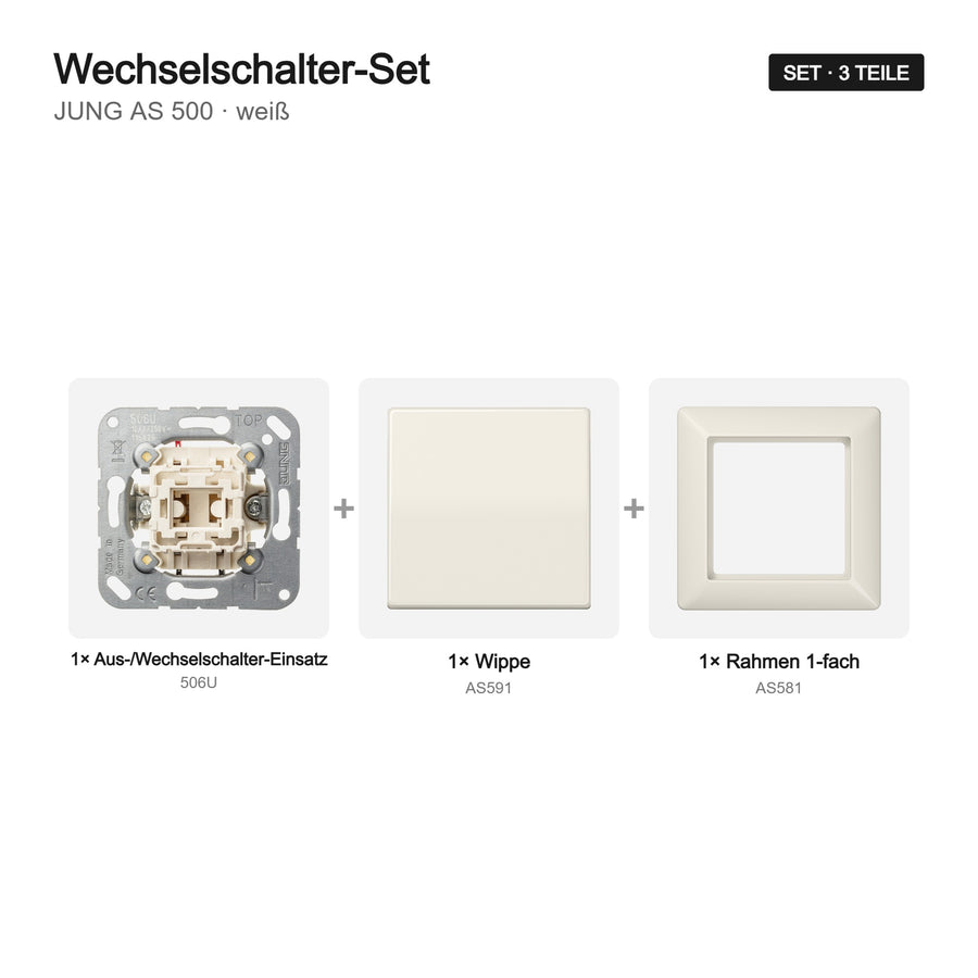 JUNG AS 500 Lichtschalter-Set weiß (ivory) – Set-Inhalt