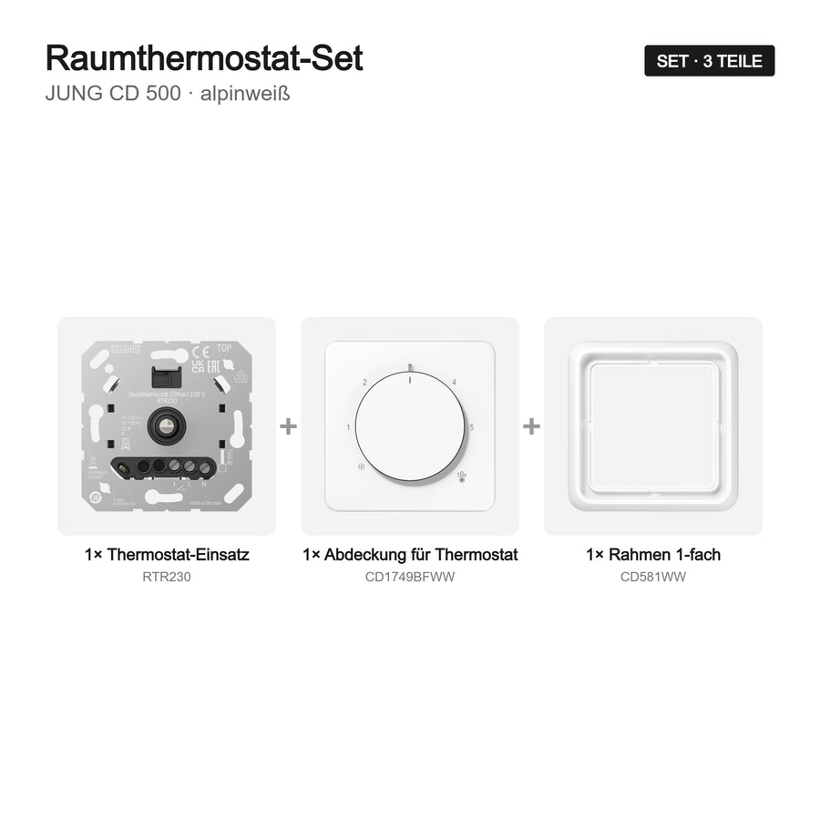 JUNG CD 500 Raumthermostat-Set alpinweiß – Set-Inhalt