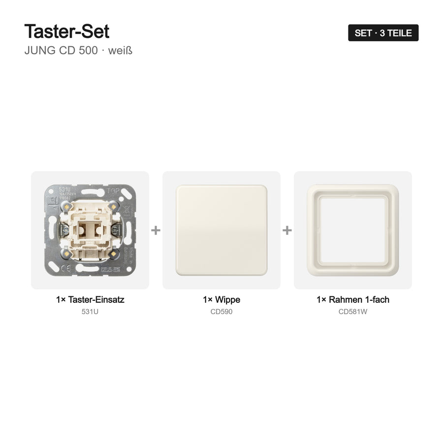 JUNG CD 500 Taster-Set weiß (ivory) – Set-Inhalt