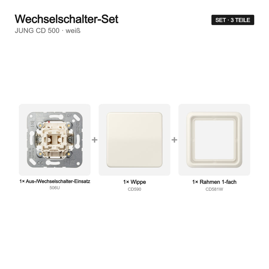 JUNG CD 500 Lichtschalter-Set weiß (ivory) – Set-Inhalt