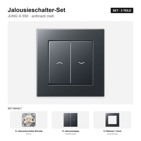 JUNG A 550 Jalousieschalter-Set anthrazit matt – montiert