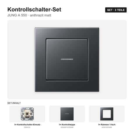 JUNG A 550 Kontrollschalter-Set anthrazit matt – montiert