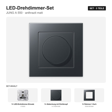 JUNG A 550 LED-Dimmer-Set anthrazit matt – montiert
