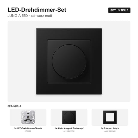 JUNG A 550 LED-Dimmer-Set schwarz matt (graphitschwarz) – montiert