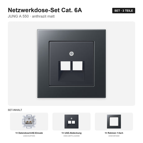 JUNG A 550 Netzwerkdose Cat. 6A-Set anthrazit matt – montiert