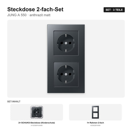 JUNG A 550 Steckdose 2-fach komplett anthrazit matt – montiert