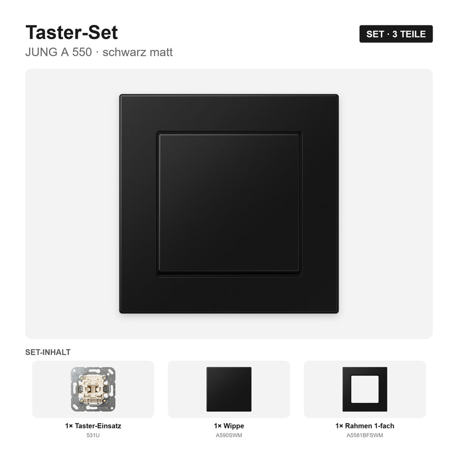 JUNG A 550 Taster-Set schwarz matt (graphitschwarz) – montiert
