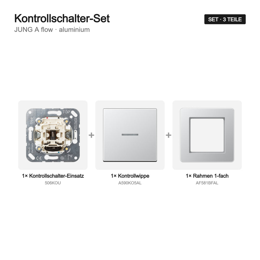 JUNG A flow Kontrollschalter-Set aluminium – Set-Inhalt