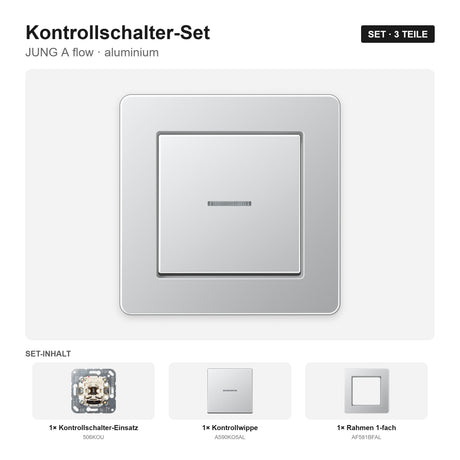 JUNG A flow Kontrollschalter-Set aluminium – montiert