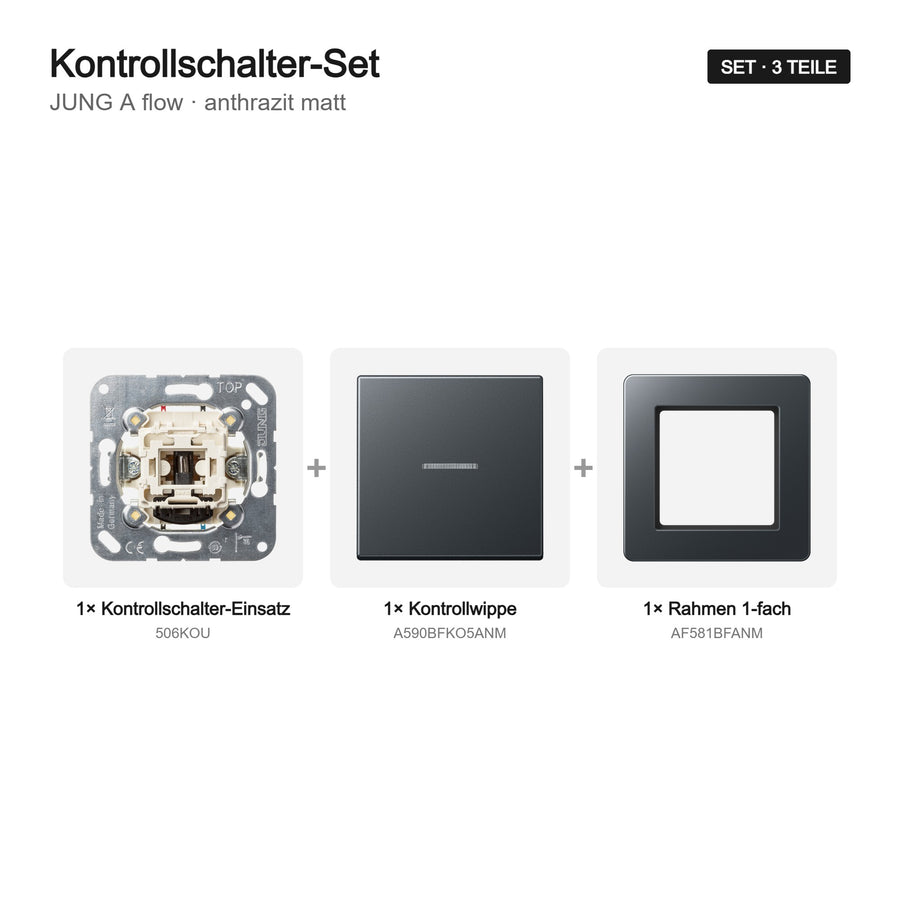 JUNG A flow Kontrollschalter-Set anthrazit matt – Set-Inhalt