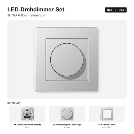 JUNG A flow LED-Dimmer-Set aluminium – montiert