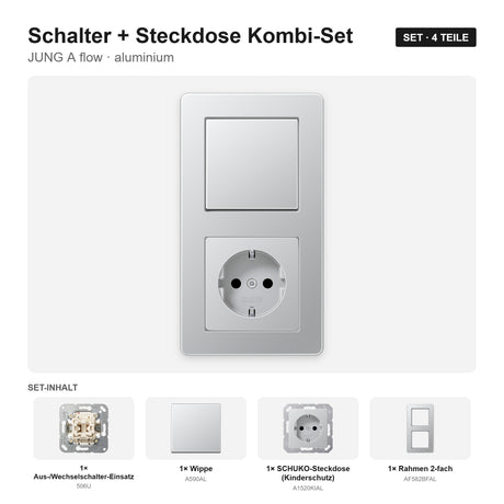 JUNG A flow Schalter-Steckdosen-Kombination aluminium – montiert