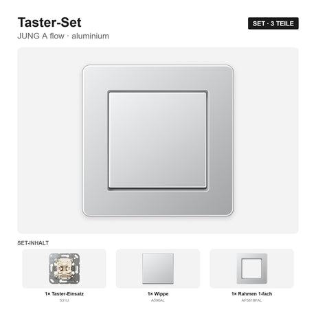 JUNG A flow Taster-Set aluminium – montiert