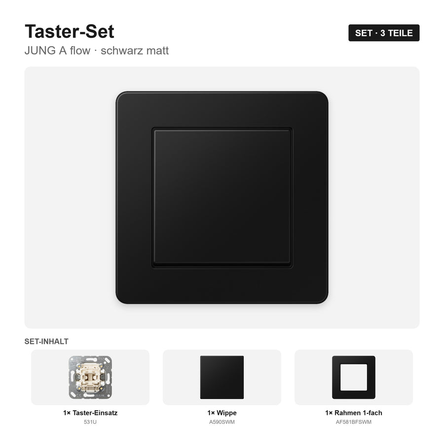 JUNG A flow Taster-Set schwarz matt (graphitschwarz) – montiert