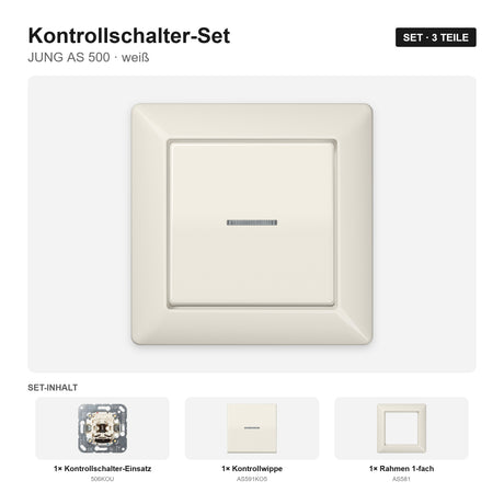JUNG AS 500 Kontrollschalter-Set weiß (ivory) – montiert