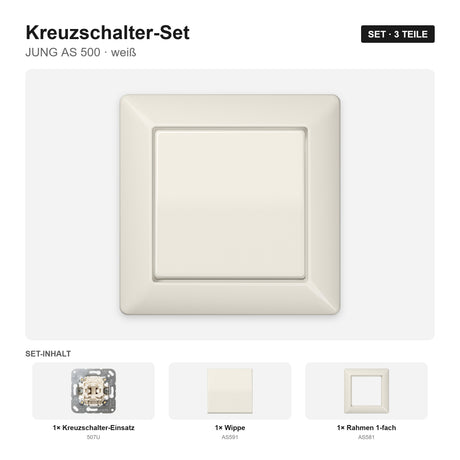 JUNG AS 500 Kreuzschalter-Set weiß (ivory) – montiert