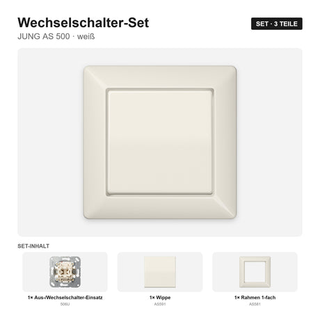 JUNG AS 500 Lichtschalter-Set weiß (ivory) – montiert