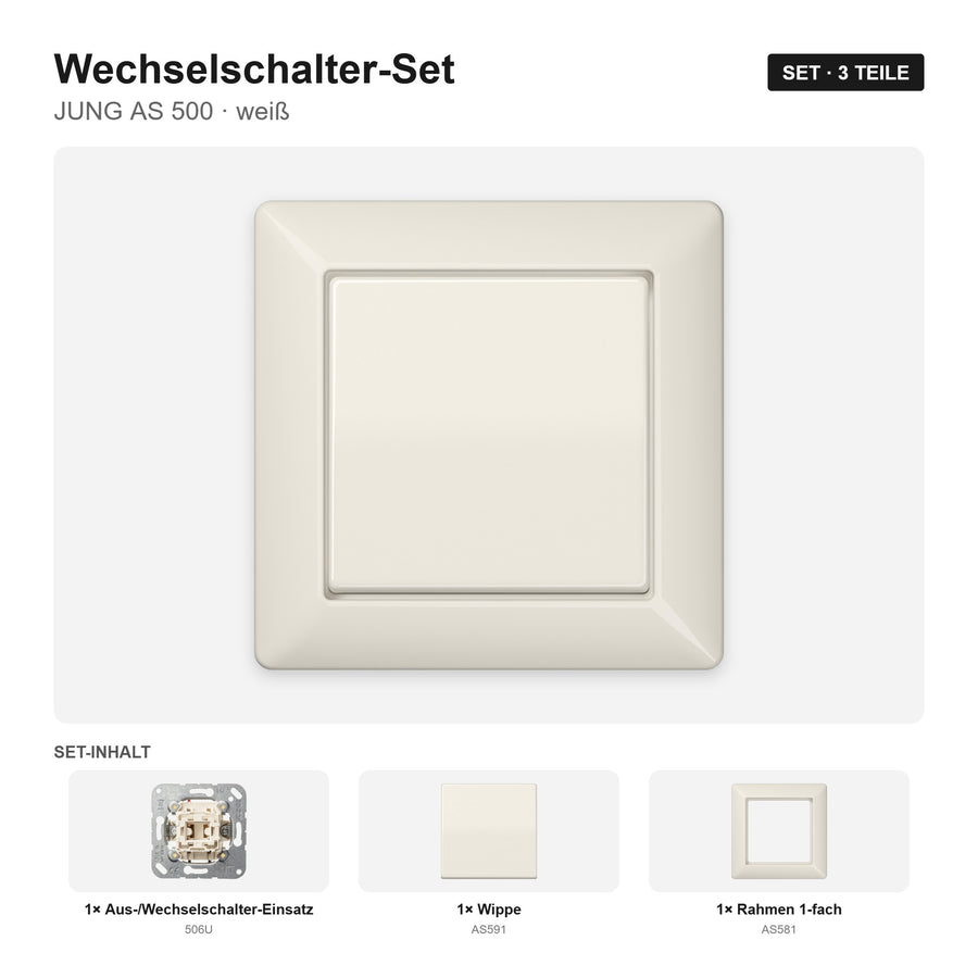 JUNG AS 500 Lichtschalter-Set weiß (ivory) – montiert