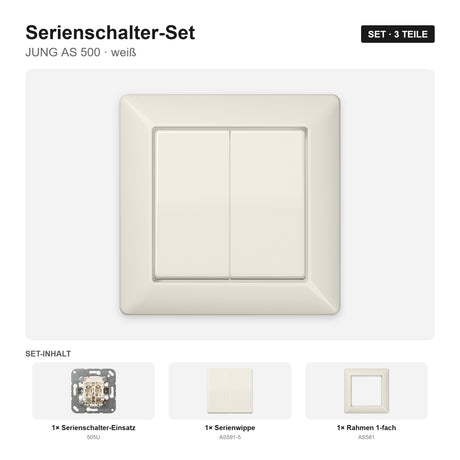 JUNG AS 500 Serienschalter-Set weiß (ivory) – montiert