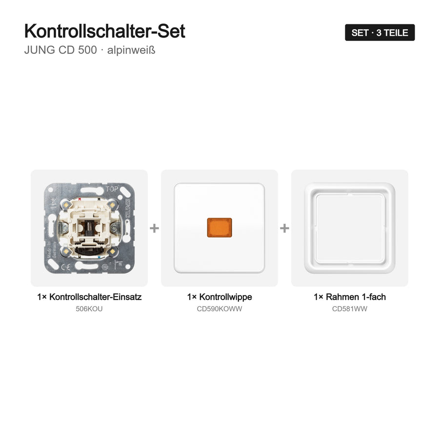 JUNG CD 500 Kontrollschalter-Set alpinweiß – Set-Inhalt