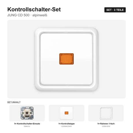JUNG CD 500 Kontrollschalter-Set alpinweiß – montiert