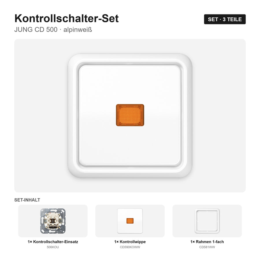 JUNG CD 500 Kontrollschalter-Set alpinweiß – montiert