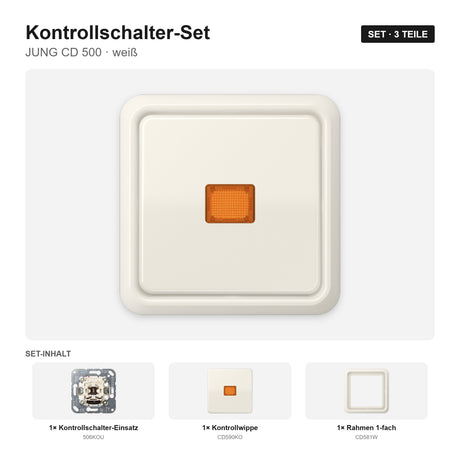 JUNG CD 500 Kontrollschalter-Set weiß (ivory) – montiert