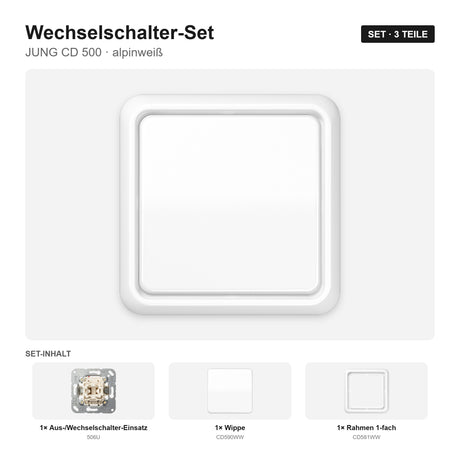 JUNG CD 500 Lichtschalter-Set alpinweiß – montiert