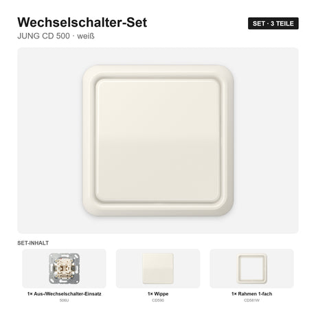 JUNG CD 500 Lichtschalter-Set weiß (ivory) – montiert