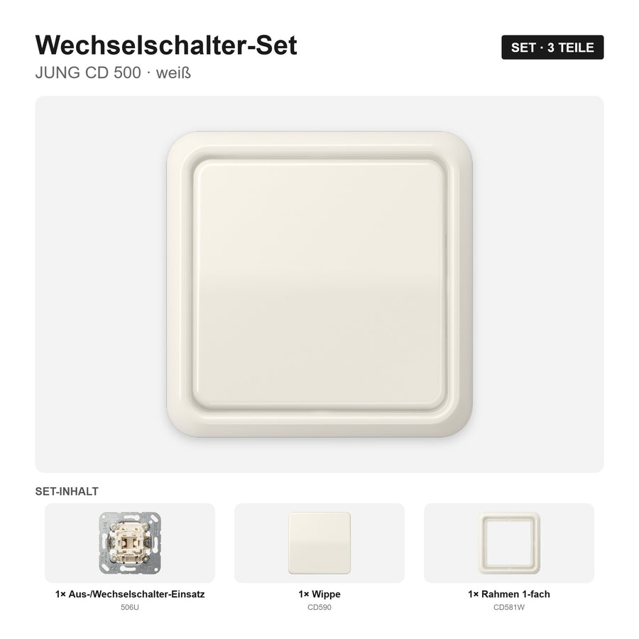 JUNG CD 500 Lichtschalter-Set weiß (ivory) – montiert