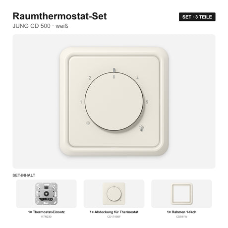 JUNG CD 500 Raumthermostat-Set weiß (ivory) – montiert