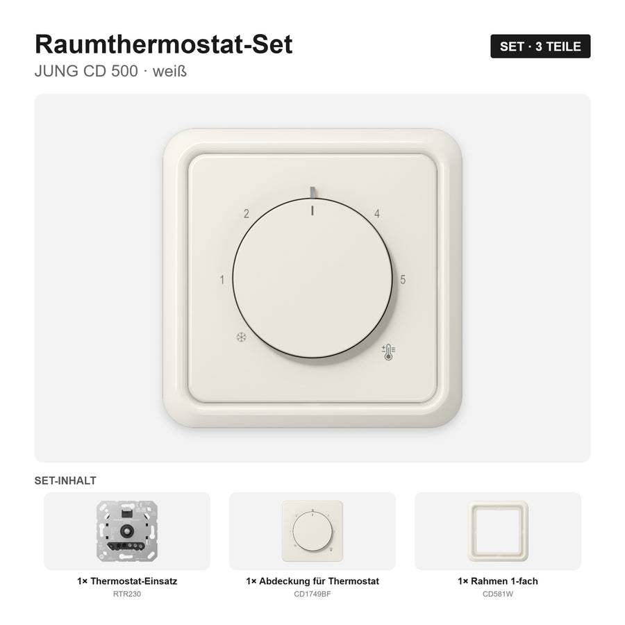 JUNG CD 500 Raumthermostat-Set weiß (ivory) – montiert