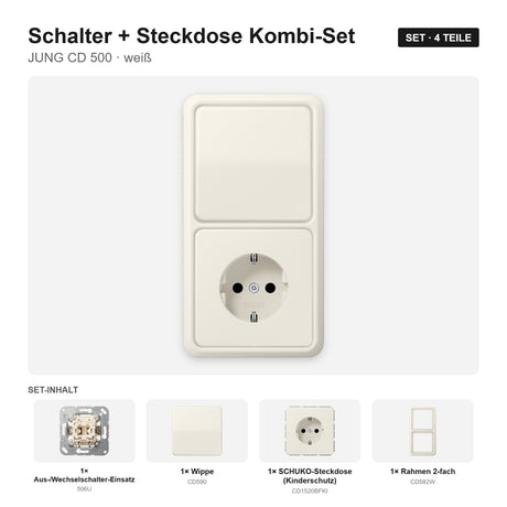 JUNG CD 500 Schalter-Steckdosen-Kombination weiß (ivory) – montiert