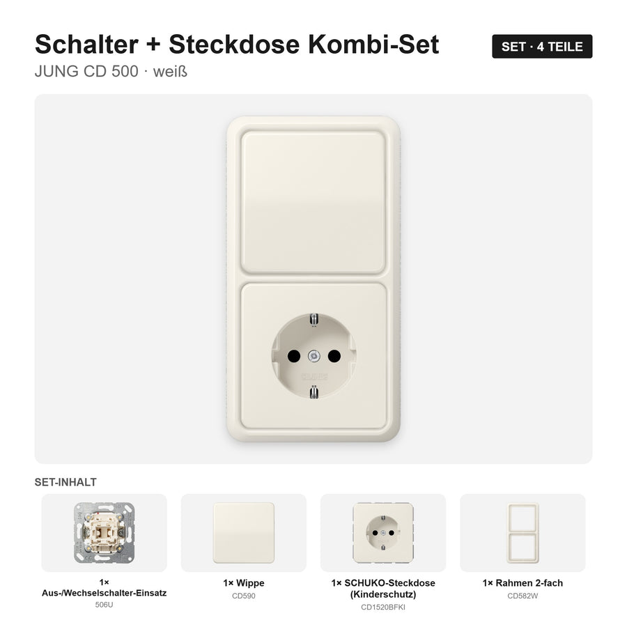 JUNG CD 500 Schalter-Steckdosen-Kombination weiß (ivory) – montiert