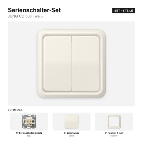 JUNG CD 500 Serienschalter-Set weiß (ivory) – montiert